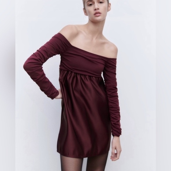 Zara Combination Knit Mini Dress  Maroon/Purple NWOT - Picture 1 of 8